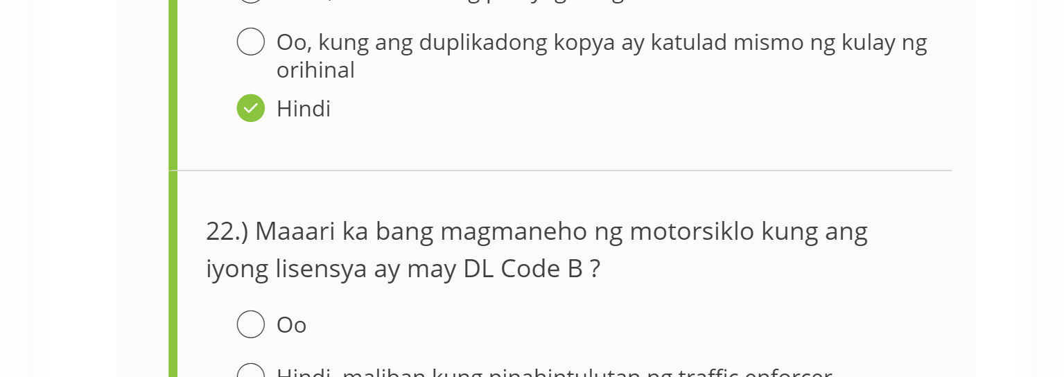 LTO CDE Online reviewer+answer (Filipino/Tagalog) - Automotive - my tanong