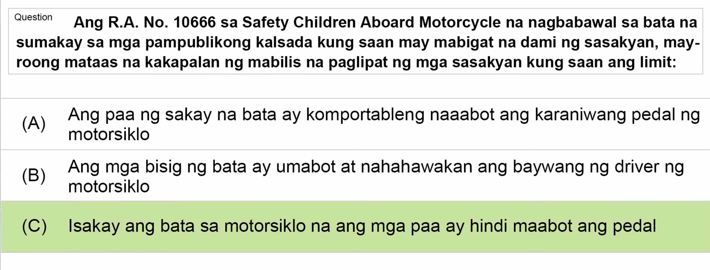 LTO Tagalog non professional exam reviewer motorcycle 1 (21)